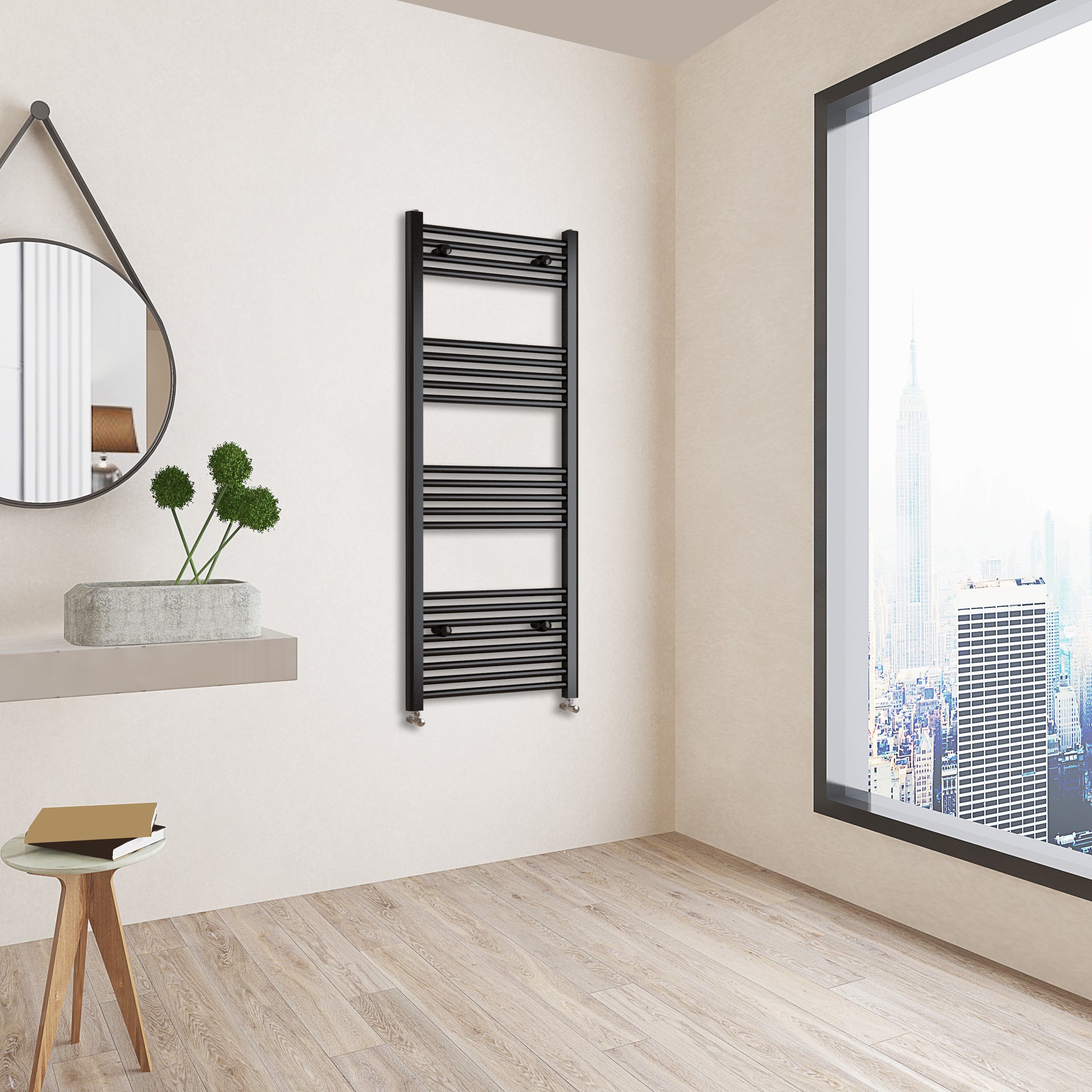 Aidal- 1400x600mm Black Heated Towel Rail Straight Designer Bathroom Ladder Radiator