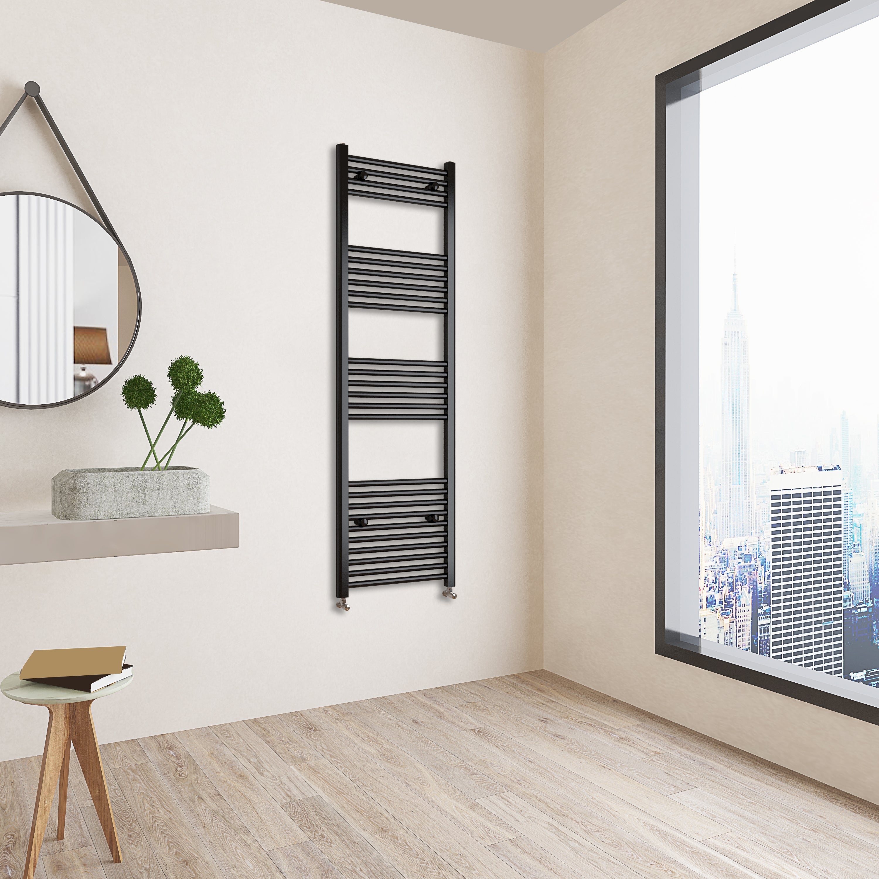 Aidal- 1600x500mm Black Heated Towel Rail Straight Designer Bathroom Ladder Radiator