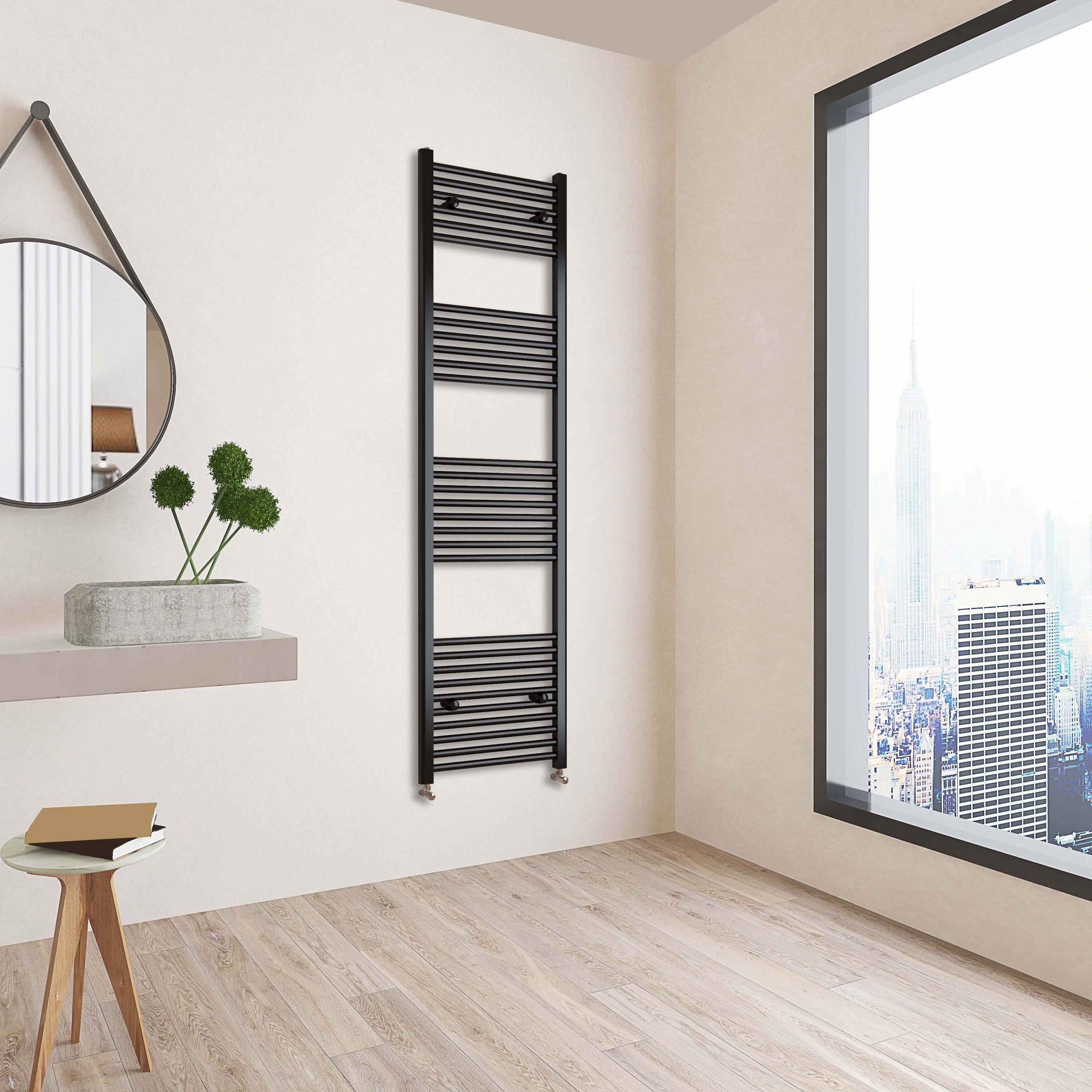 Aidal- 1800x500mm Black Heated Towel Rail Straight Designer Bathroom Ladder Radiator