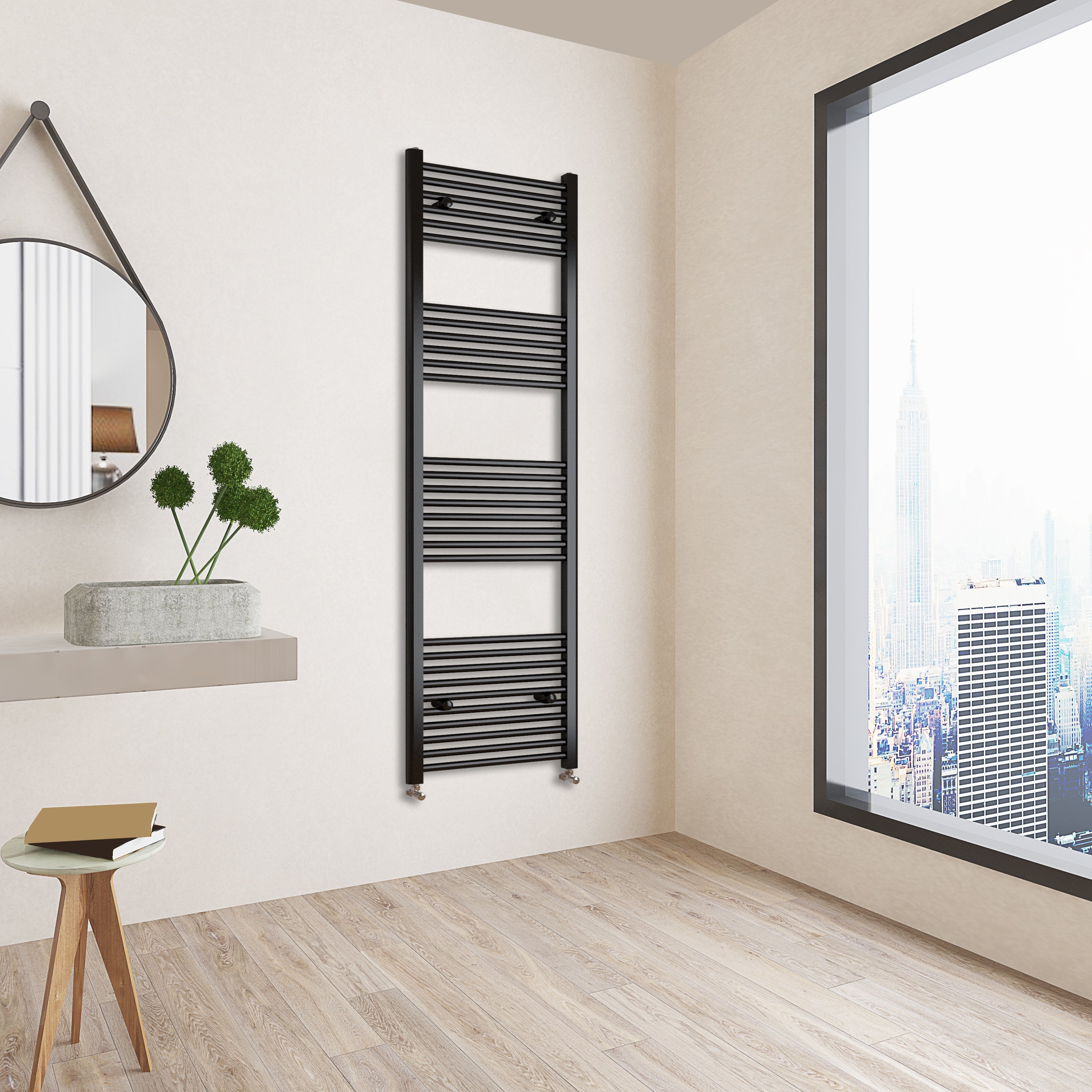 Aidal- 1800x600mm Black Heated Towel Rail Straight Designer Bathroom Ladder Radiator