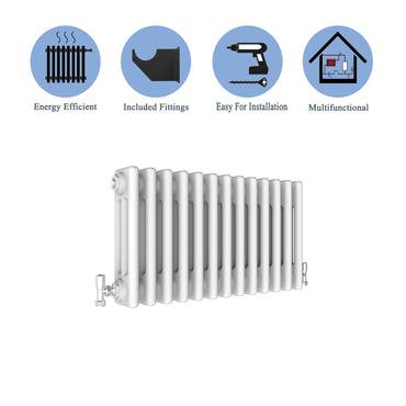 Aidal- Traditional Horizontal 300x605mm 3 Columns White Cast Iron Radiator