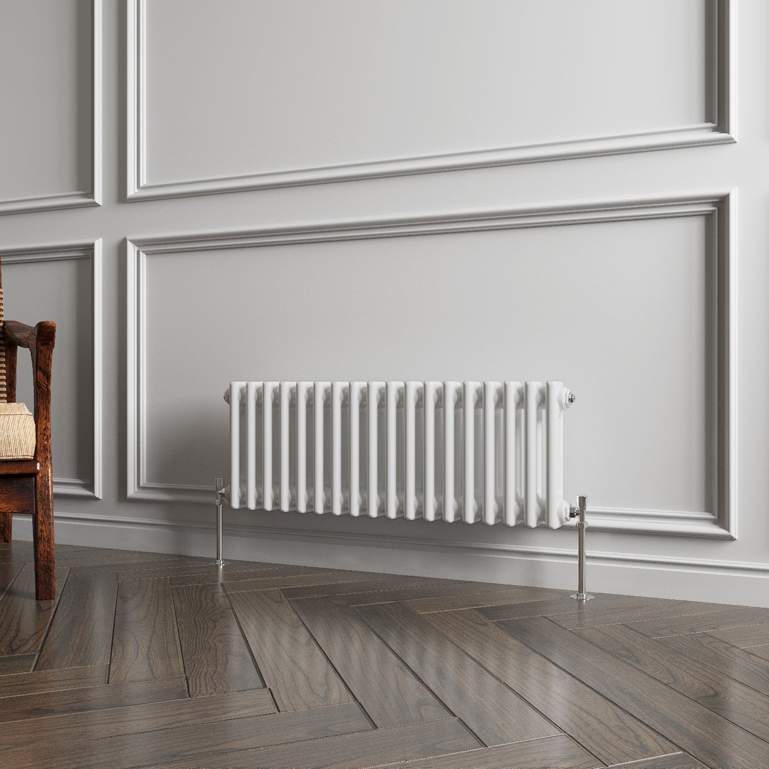 Aidal- Traditional Horizontal 300x830mm 2 Columns White Cast Iron Radiator