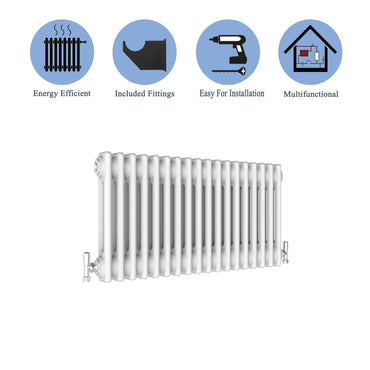 Aidal- Traditional Horizontal 300x830mm 2 Columns White Cast Iron Radiator