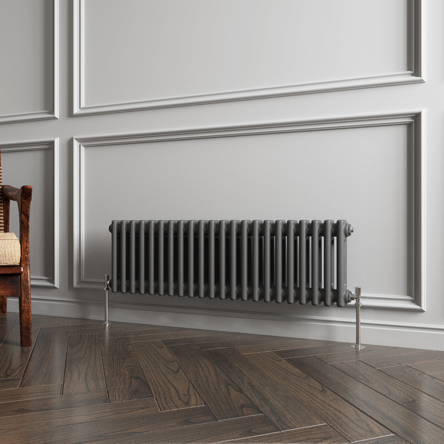 Aidal- Traditional Horizontal 300x1010mm 2 Columns Anthracite Cast Iron Radiator