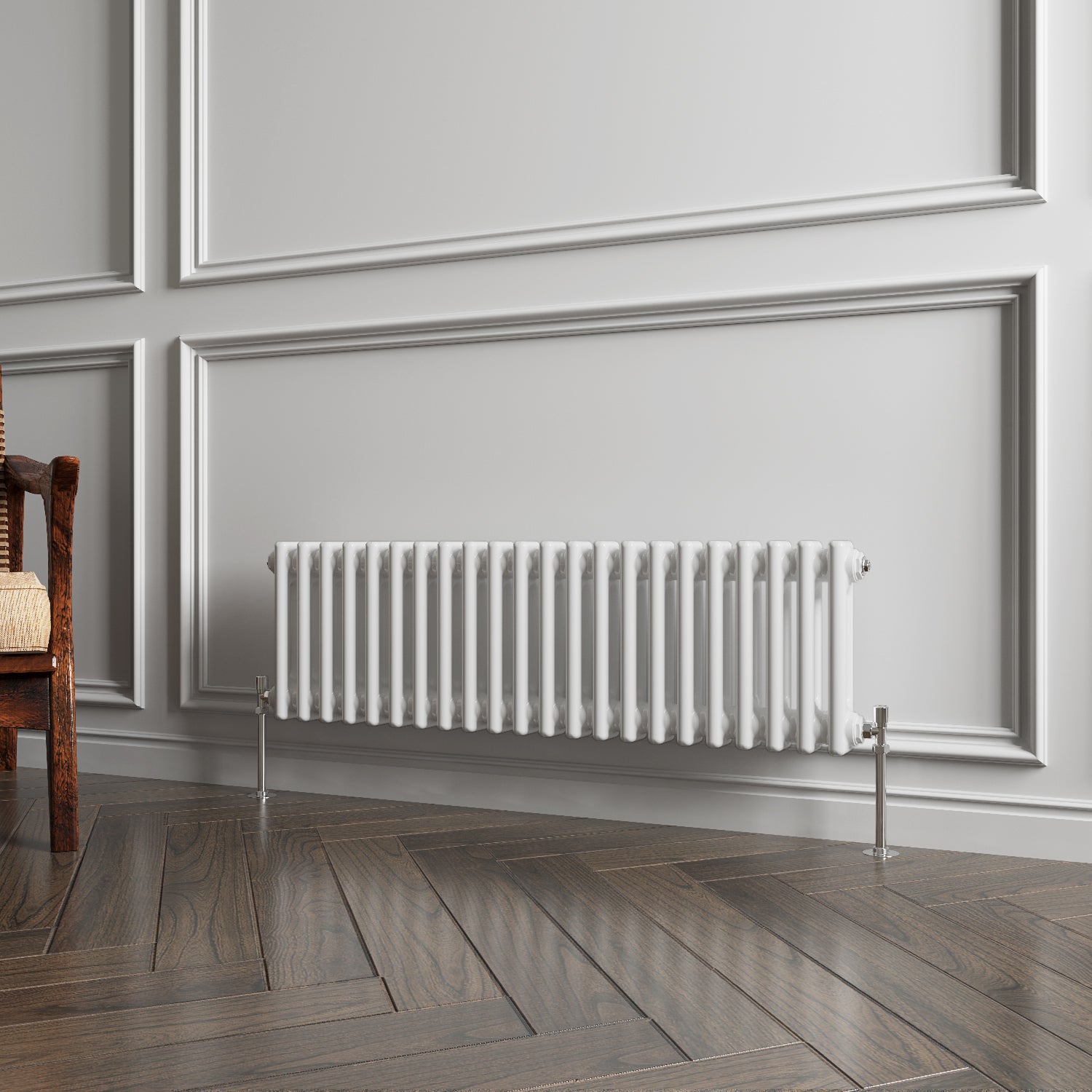 Aidal- Traditional Horizontal 300x1010mm 2 Columns White Cast Iron Radiator