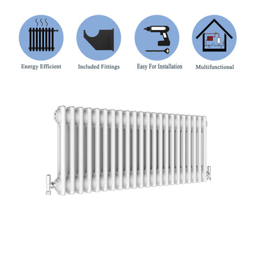 Aidal- Traditional Horizontal 300x1010mm 2 Columns White Cast Iron Radiator