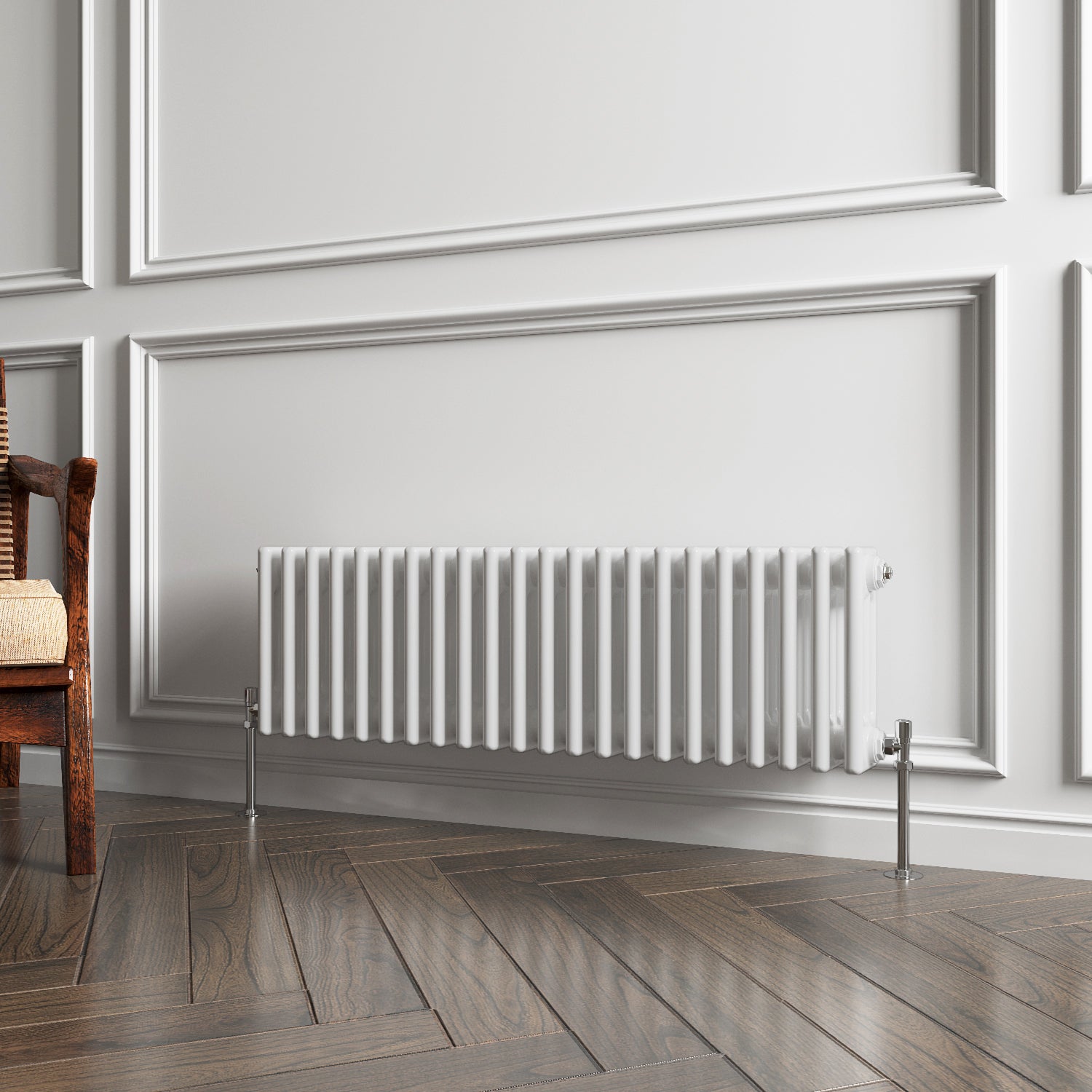 Aidal- Traditional Horizontal 300x1010mm 3 Columns White Cast Iron Radiator