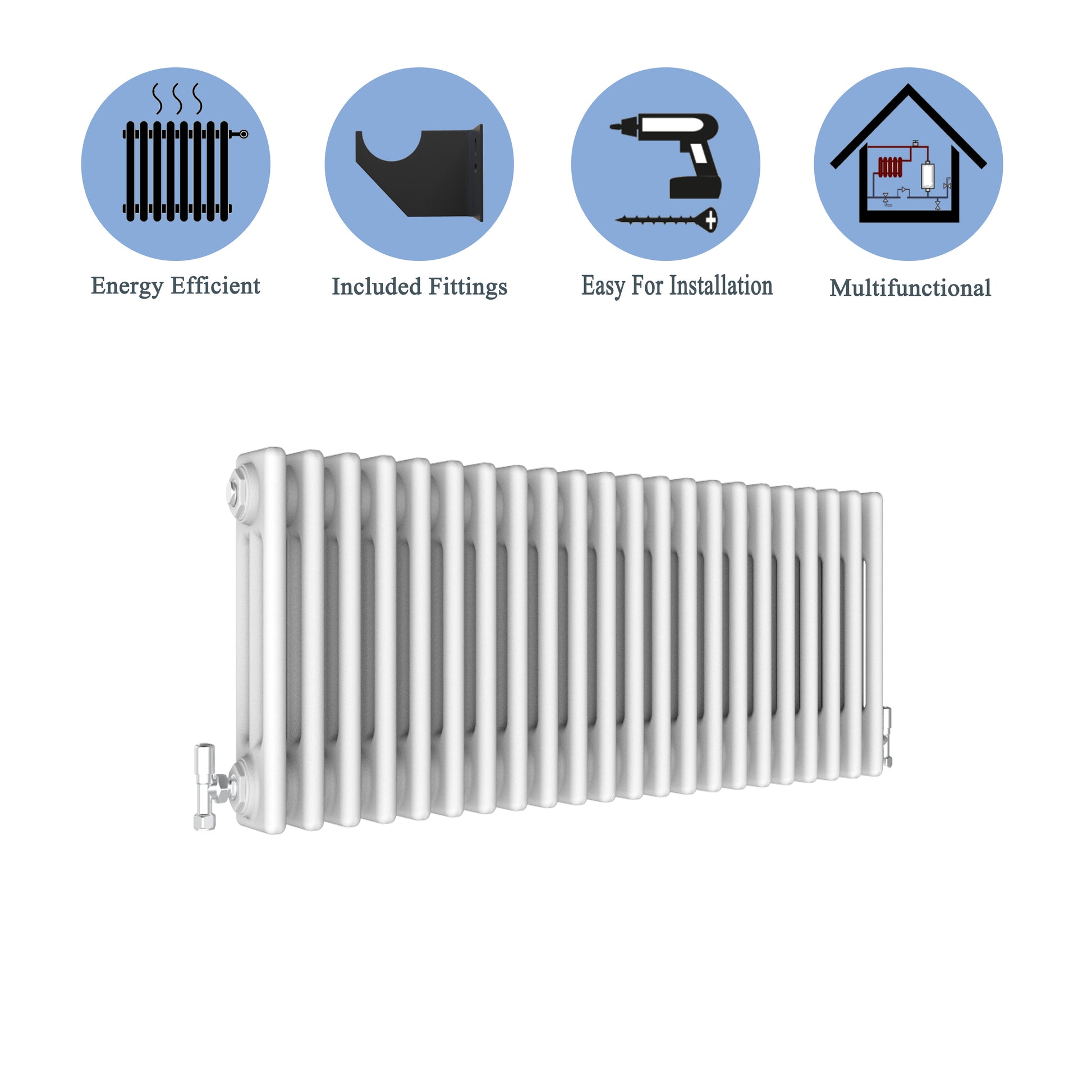 Aidal- Traditional Horizontal 300x1010mm 3 Columns White Cast Iron Radiator