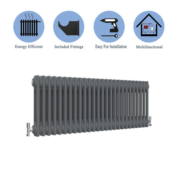 Aidal- Traditional Horizontal 300x1190mm 2 Columns Anthracite Cast Iron Radiator