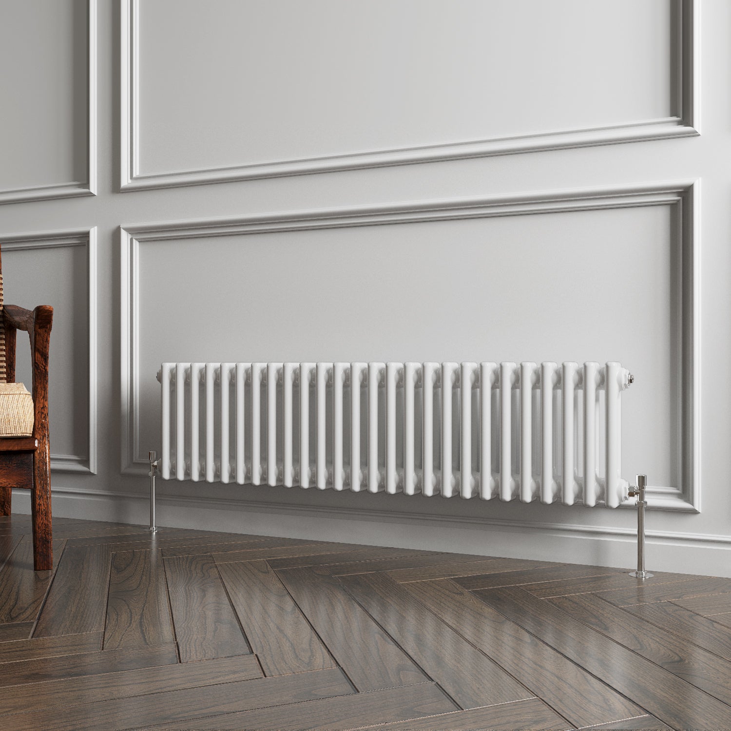 Aidal- Traditional Horizontal 300x1190mm 2 Columns White Cast Iron Radiator