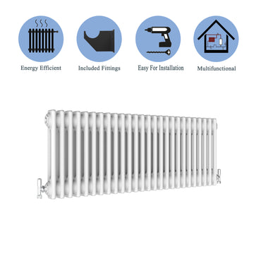 Aidal- Traditional Horizontal 300x1190mm 2 Columns White Cast Iron Radiator