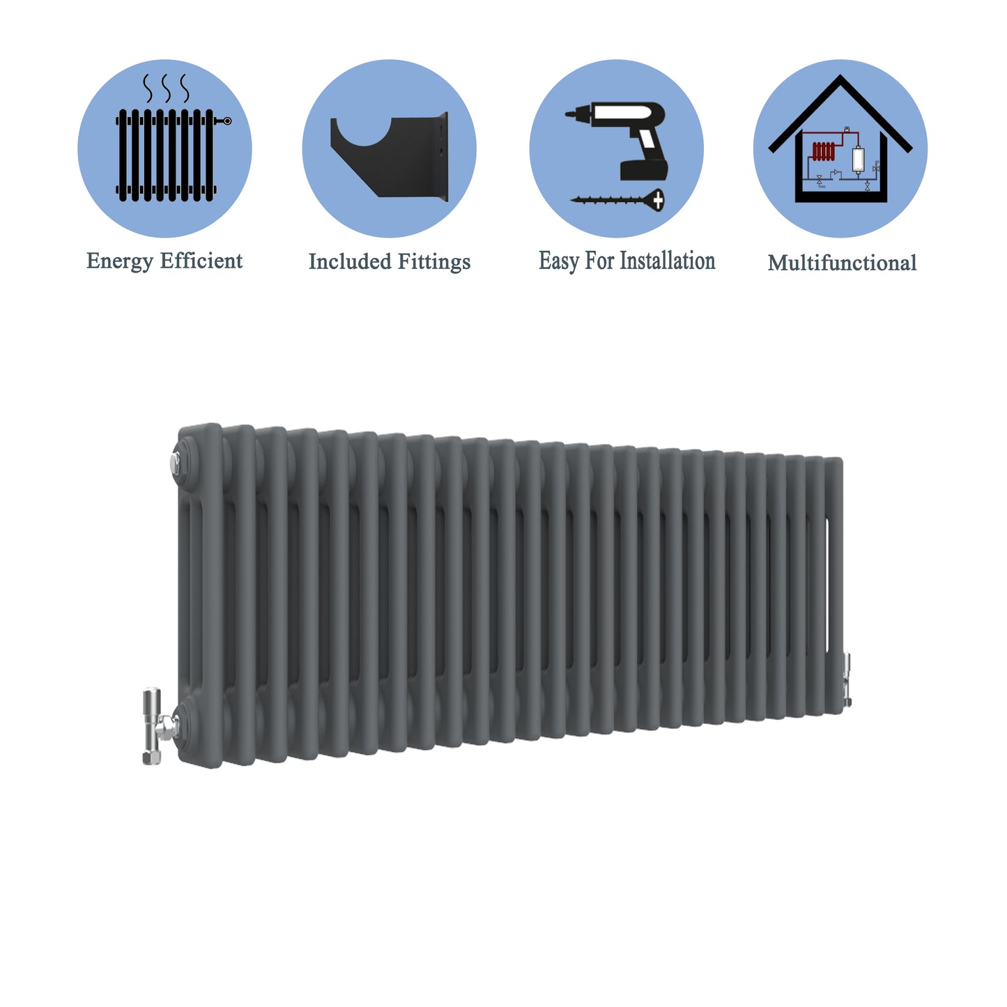 Aidal- Traditional Horizontal 300x1190mm 3 Columns Anthracite Cast Iron Radiator