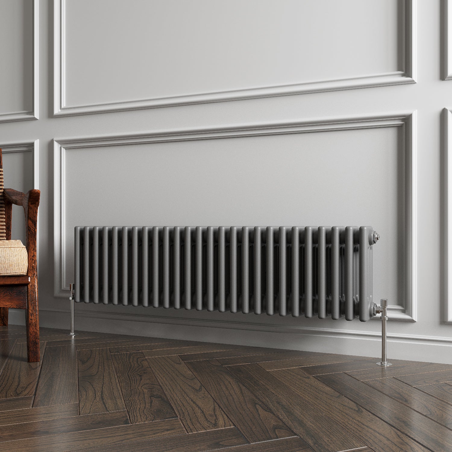 Aidal- Traditional Horizontal 300x1190mm 3 Columns Anthracite Cast Iron Radiator