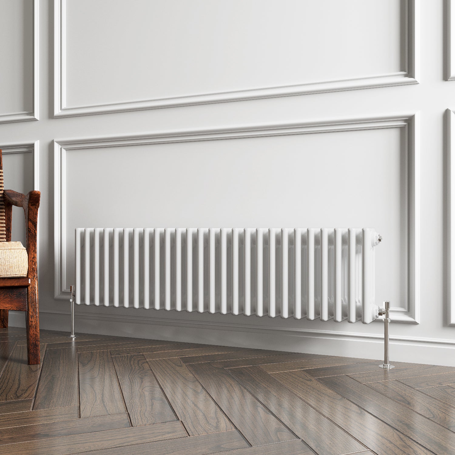 Aidal- Traditional Horizontal 300x1190mm 3 Columns White Cast Iron Radiator