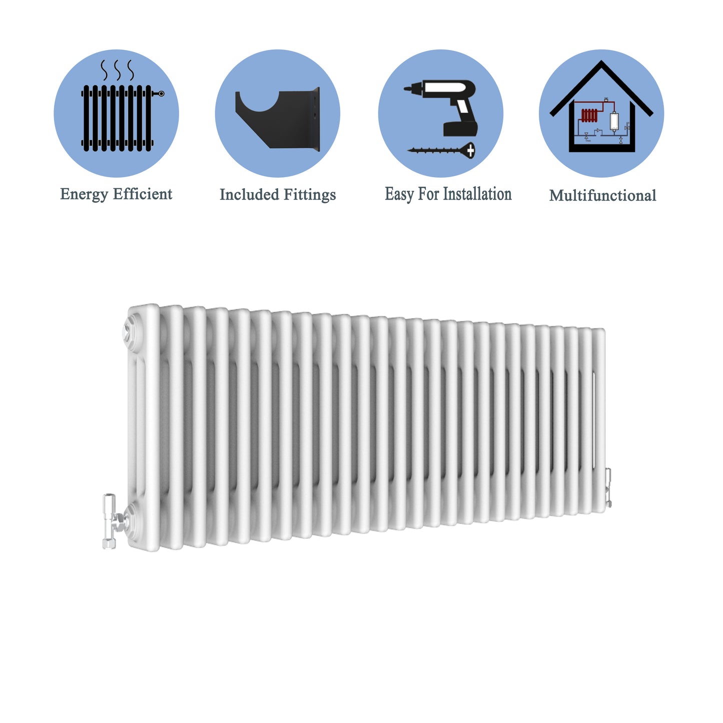 Aidal- Traditional Horizontal 300x1190mm 3 Columns White Cast Iron Radiator