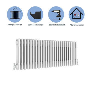 Aidal- Traditional Horizontal 300x1190mm 3 Columns White Cast Iron Radiator