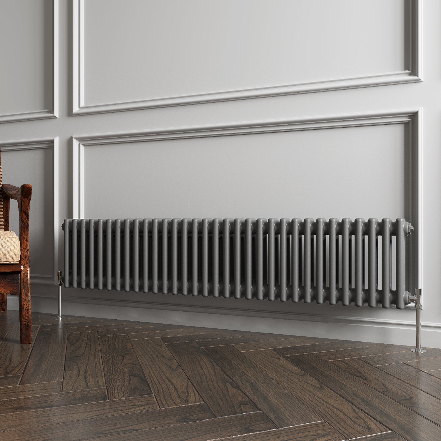 Aidal- Traditional Horizontal 300x1460mm 2 Columns Anthracite Cast Iron Radiator