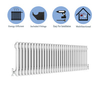 Aidal- Traditional Horizontal 300x1460mm 2 Columns White Cast Iron Radiator