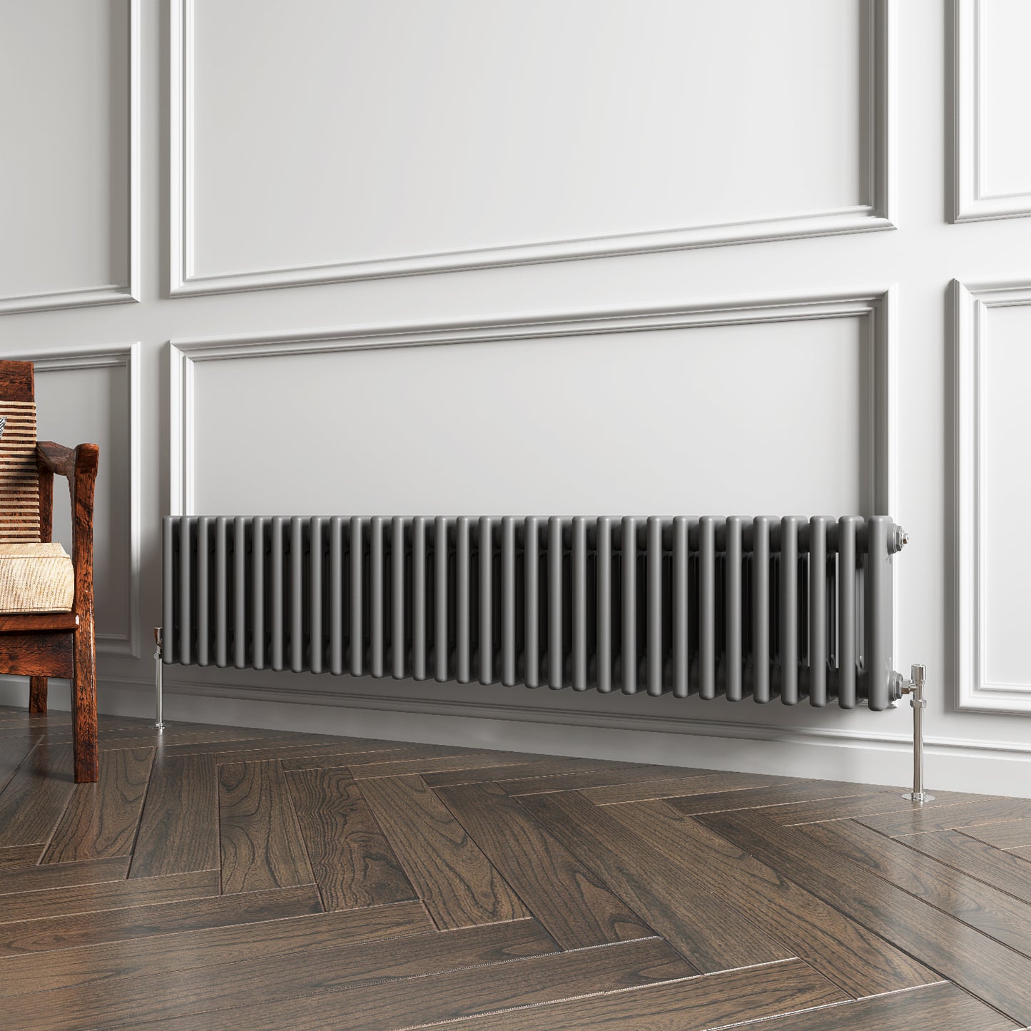 Aidal- Traditional Horizontal 300x1460mm 3 Columns Anthracite Cast Iron Radiator