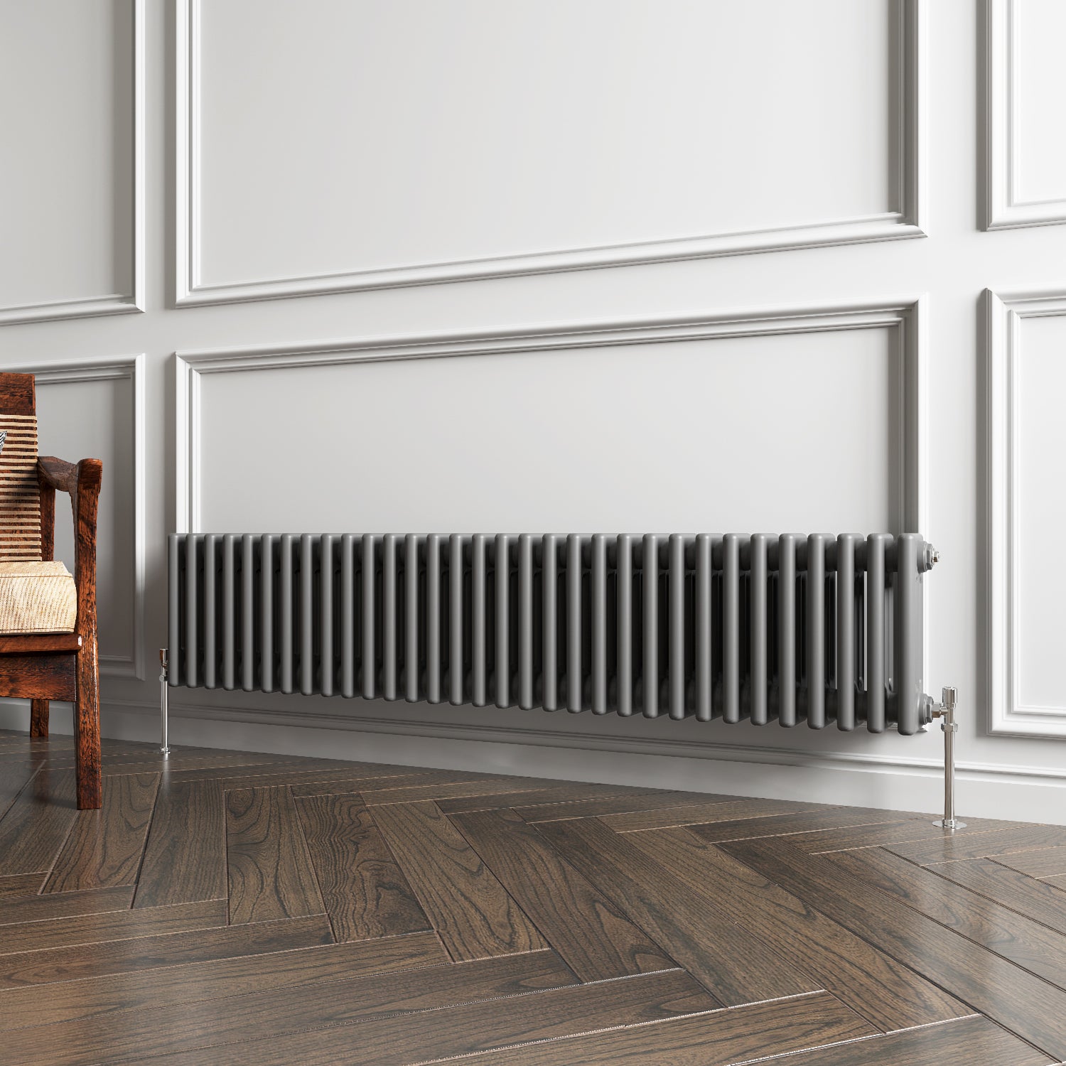 Aidal- Traditional Horizontal 300x1460mm 3 Columns Anthracite Cast Iron Radiator