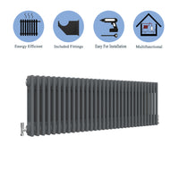 Aidal- Traditional Horizontal 300x1460mm 3 Columns Anthracite Cast Iron Radiator