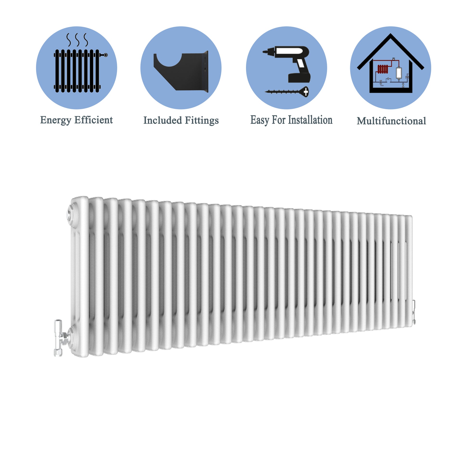 Aidal- Traditional Horizontal 300x1460mm 3 Columns White Cast Iron Radiator