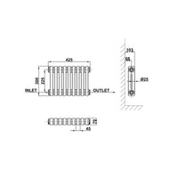 300x425mm white 2 columns traditional radiator dimension