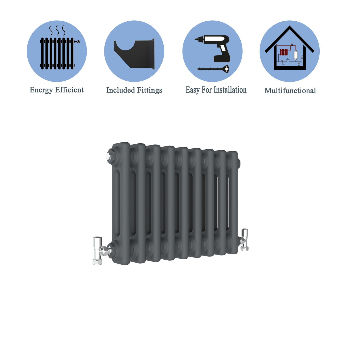 Aidal- Traditional Horizontal 300x425mm 2 Columns Anthracite Cast Iron Radiator