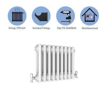 Aidal- Traditional Horizontal 300x425mm 2 Columns White Cast Iron Radiator