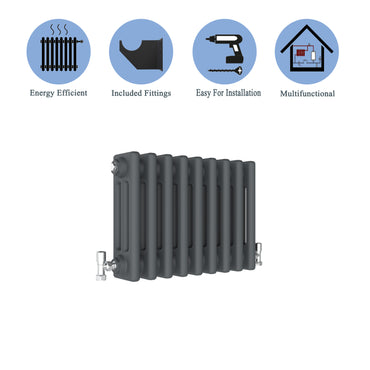 Aidal- Traditional Horizontal 300x425mm 3 Columns Anthracite Cast Iron Radiator