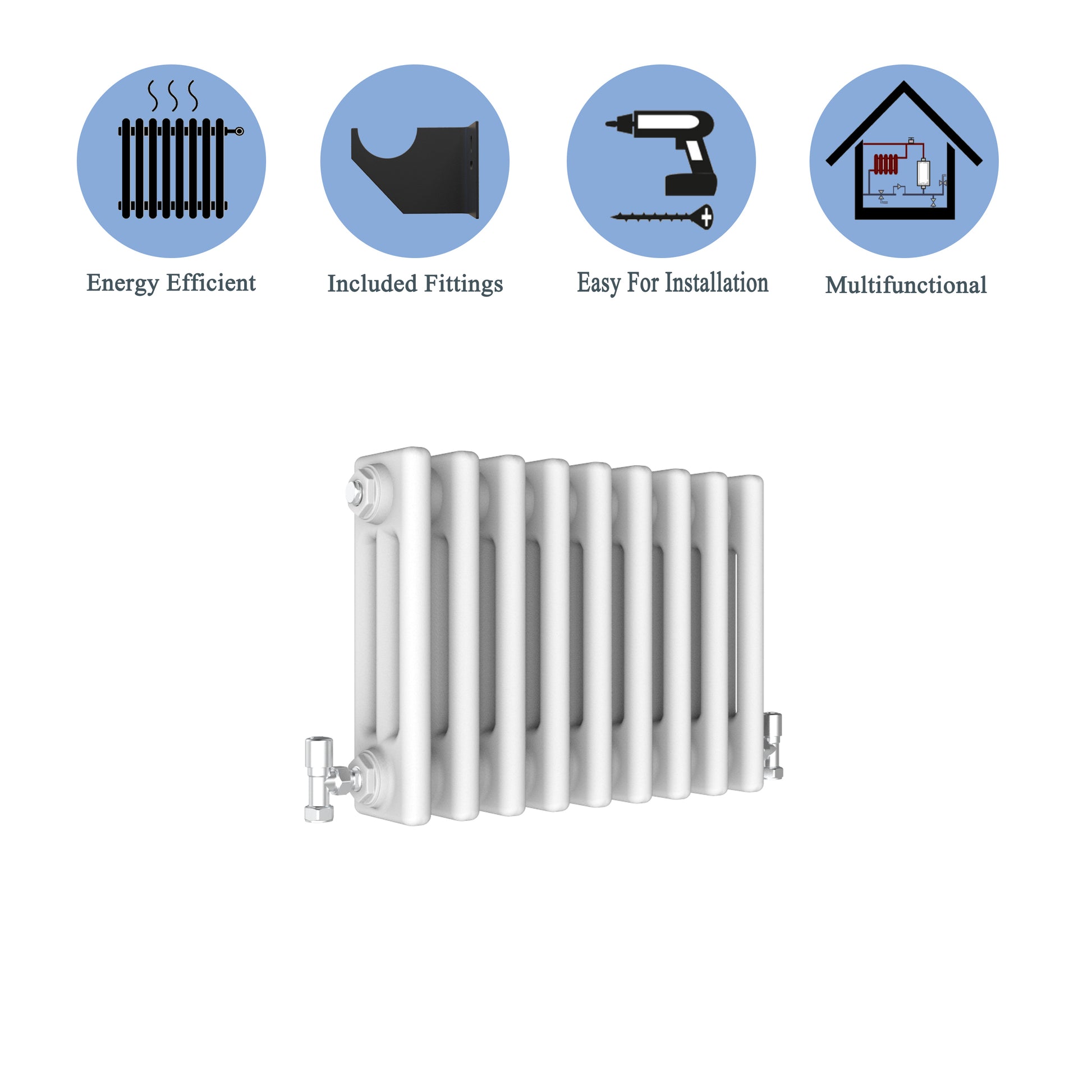 Aidal- Traditional Horizontal 300x425mm 3 Columns White Cast Iron Radiator