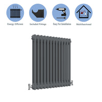 Aidal- Traditional Horizontal 600x605mm 2 Columns Anthracite Cast Iron Radiator