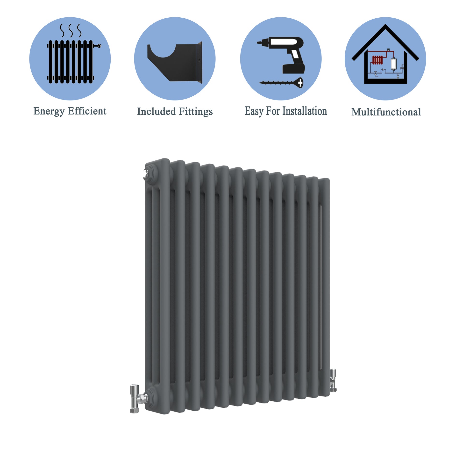 Aidal- Traditional Horizontal 600x605mm 3 Columns Anthracite Cast Iron Radiator