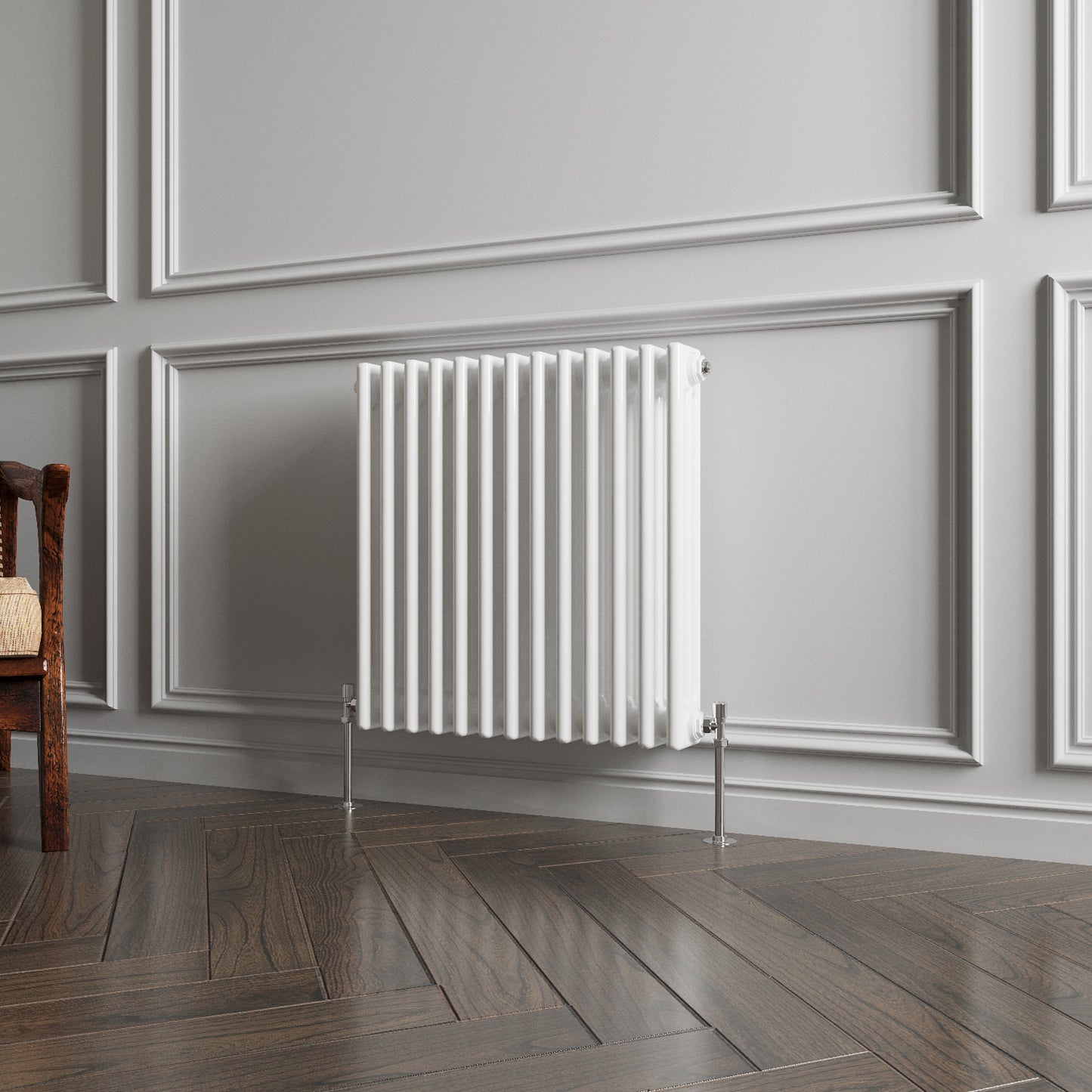 Aidal- Traditional Horizontal 600x605mm 3 Columns White Cast Iron Radiator