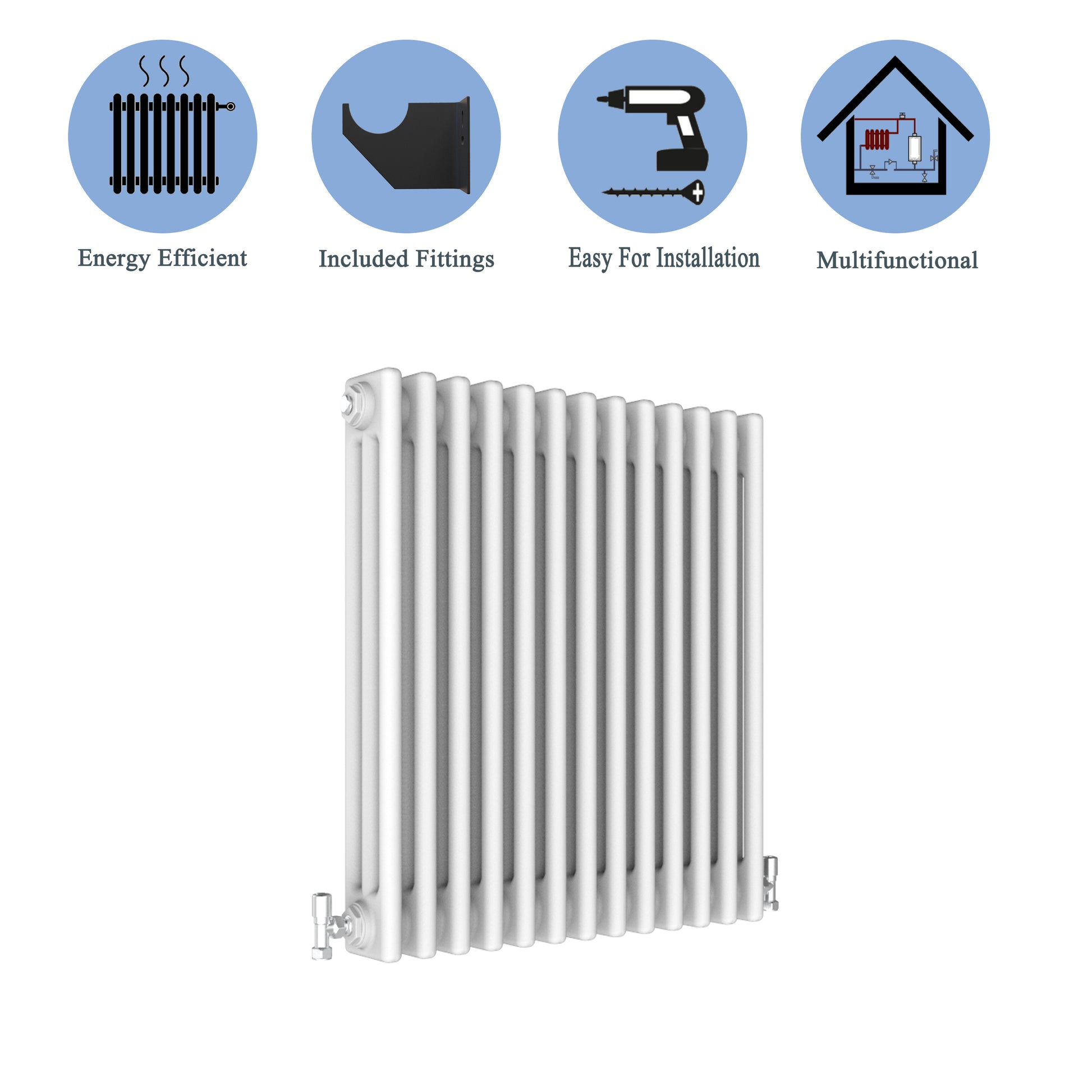 Aidal- Traditional Horizontal 600x605mm 3 Columns White Cast Iron Radiator