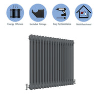 Aidal- Traditional Horizontal 600x830mm 2 Columns Anthracite Cast Iron Radiator