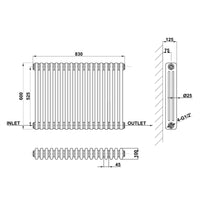 600x830mm white 3 columns traditional radiator dimension