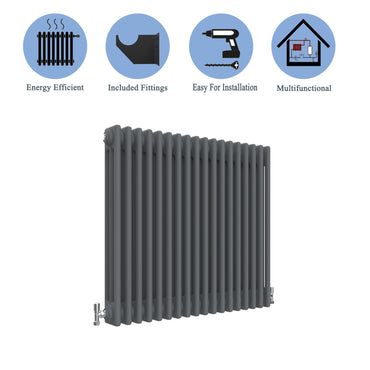 Aidal- Traditional Horizontal 600x830mm 3 Columns Anthracite Cast Iron Radiator