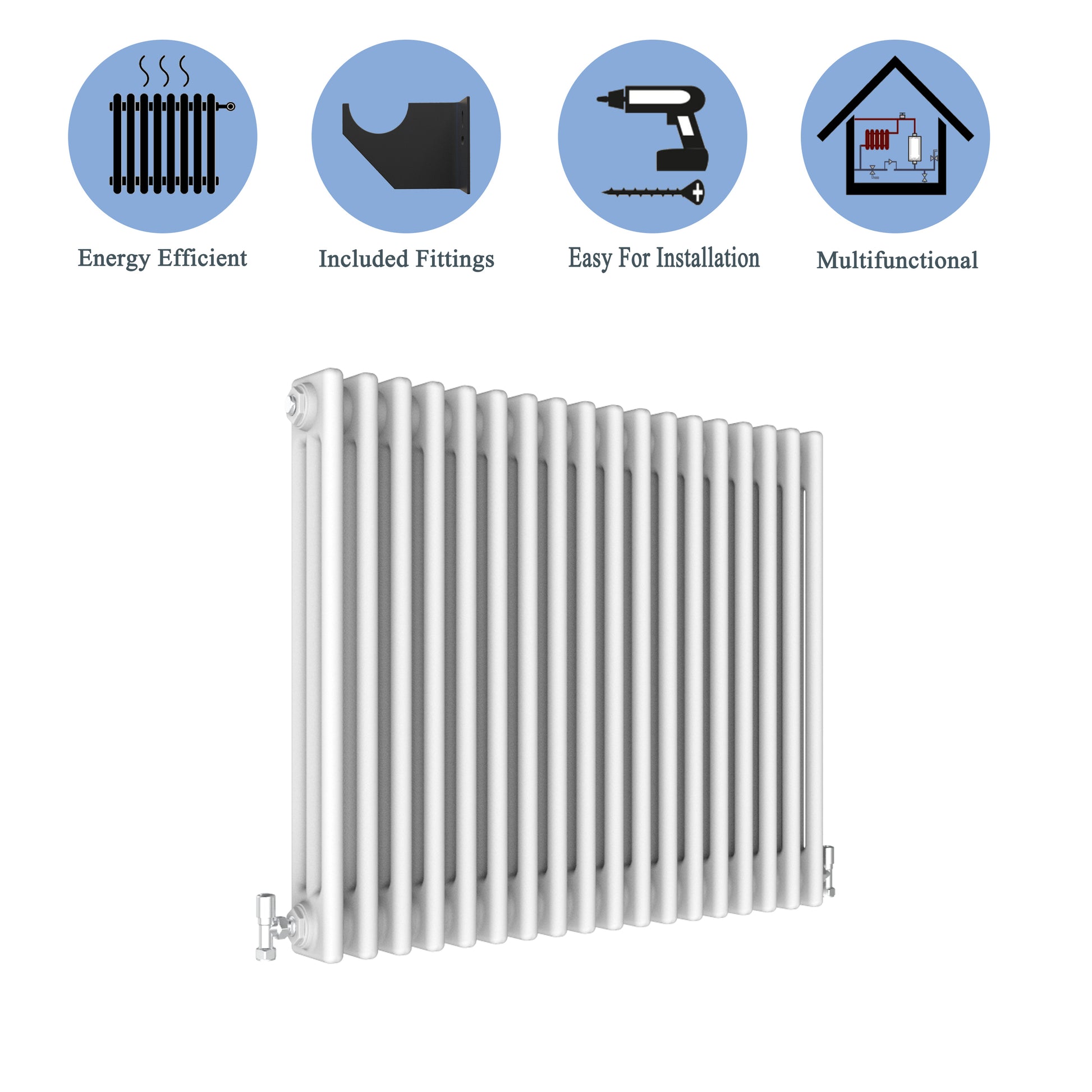 Aidal- Traditional Horizontal 600x830mm 3 Columns White Cast Iron Radiator