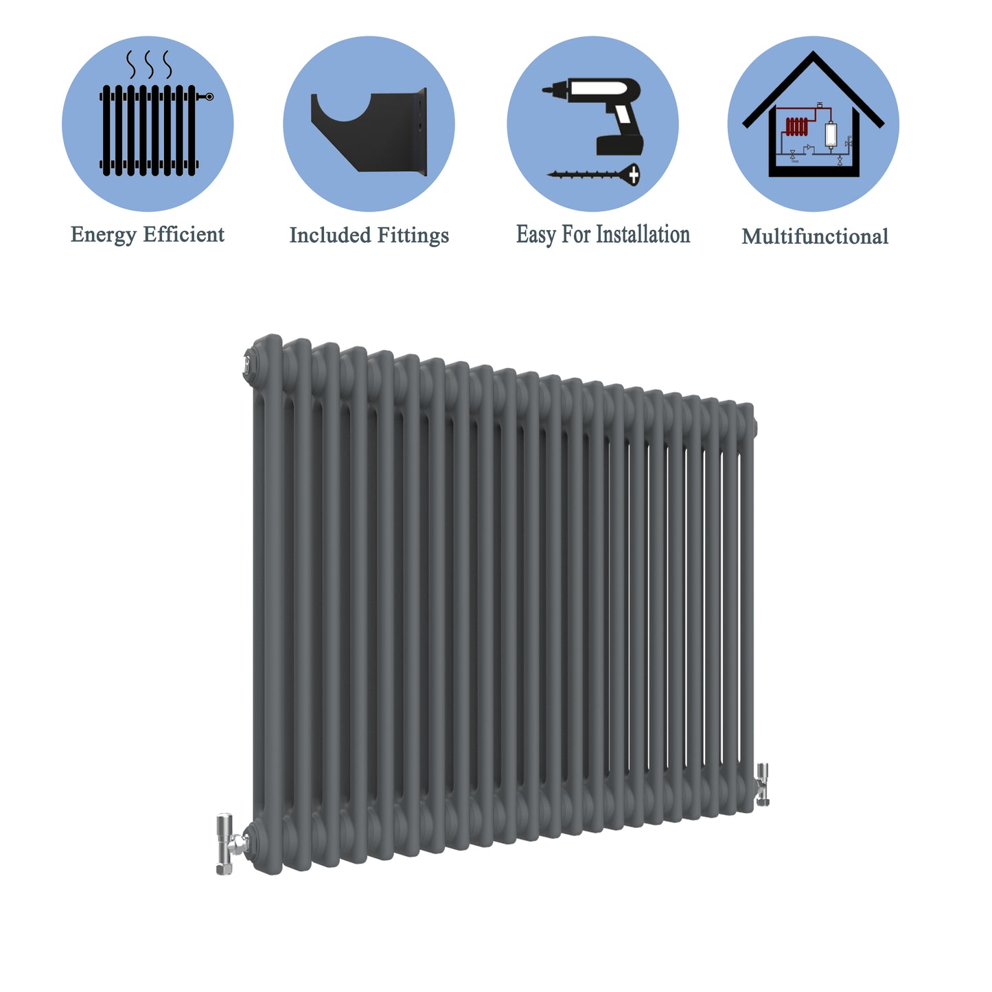 Aidal- Traditional Horizontal 600x1010mm 2 Columns Anthracite Cast Iron Radiator