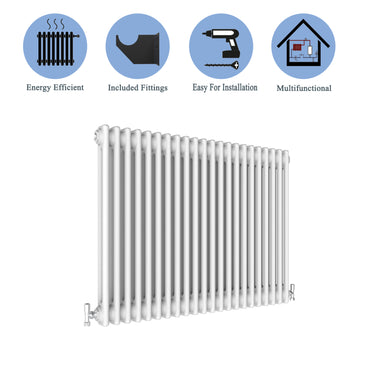 Aidal- Traditional Horizontal 600x1010mm 2 Columns White Cast Iron Radiator