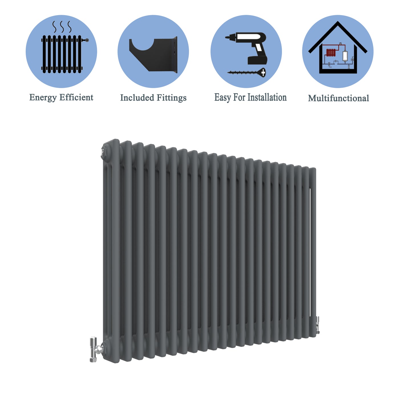 Aidal- Traditional Horizontal 600x1010mm 3 Columns Anthracite Cast Iron Radiator