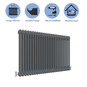 Aidal- Traditional Horizontal 600x1190mm 2 Columns Anthracite Cast Iron Radiator