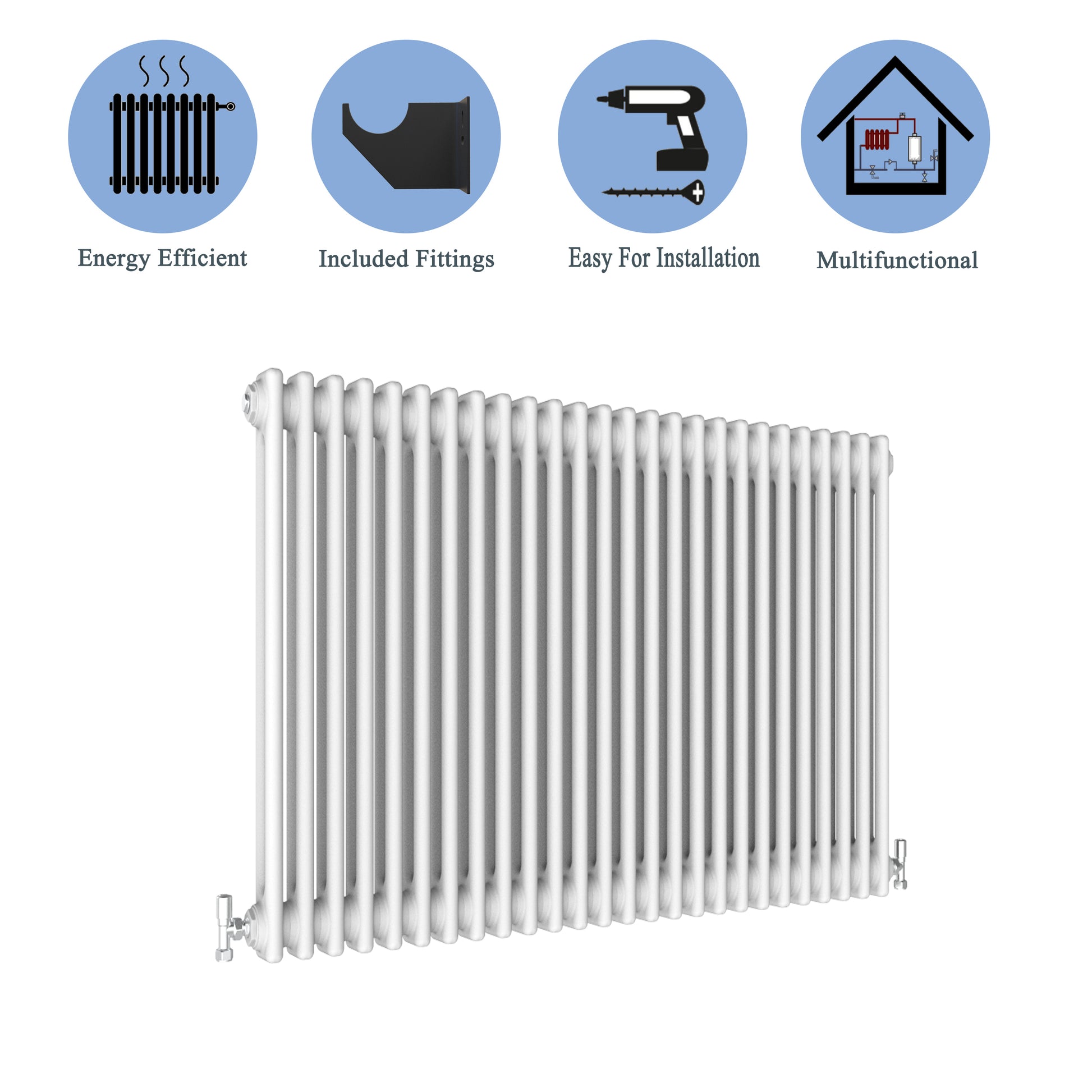 Aidal- Traditional Horizontal 600x1190mm 2 Columns White Cast Iron Radiator