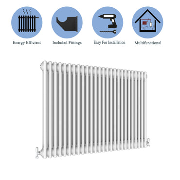 Aidal- Traditional Horizontal 600x1190mm 2 Columns White Cast Iron Radiator