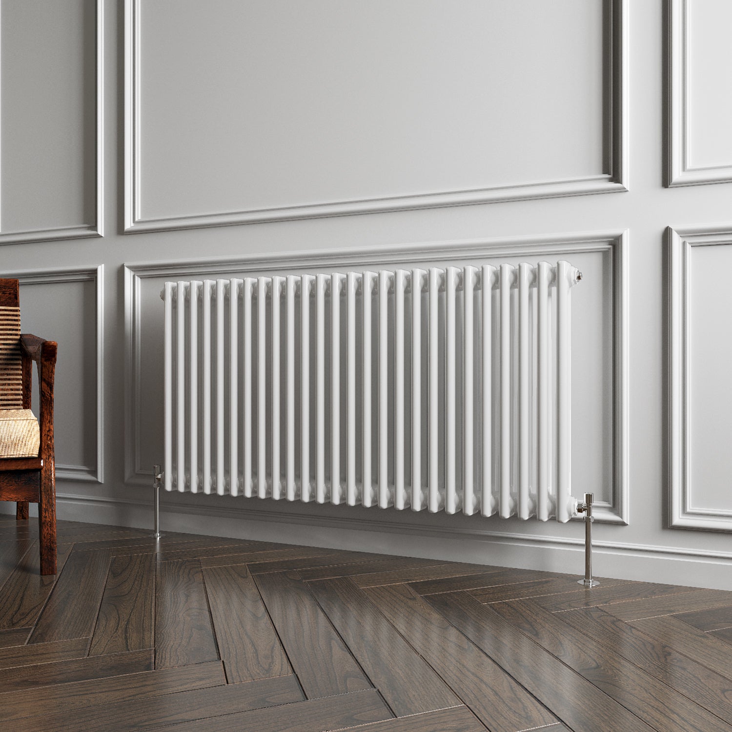 Aidal- Traditional Horizontal 600x1190mm 2 Columns White Cast Iron Radiator