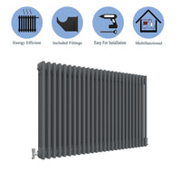 Aidal- Traditional Horizontal 600x1190mm 3 Columns Anthracite Cast Iron Radiator