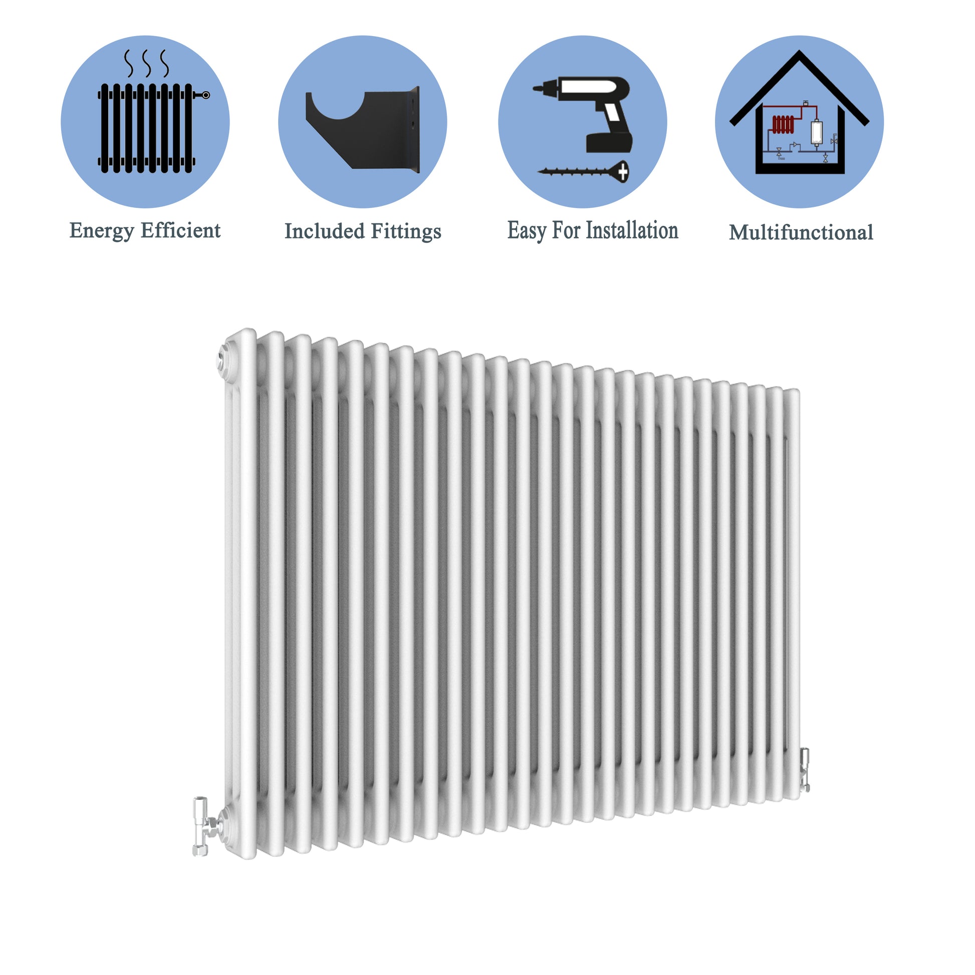 Aidal- Traditional Horizontal 600x1010mm 3 Columns White Cast Iron Radiator