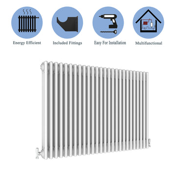 Aidal- Traditional Horizontal 600x1010mm 3 Columns White Cast Iron Radiator