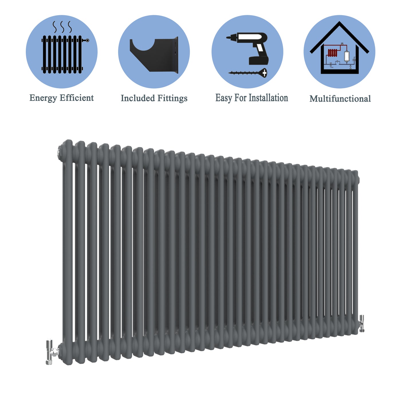 Aidal- Traditional Horizontal 600x1460mm 2 Columns Anthracite Cast Iron Radiator